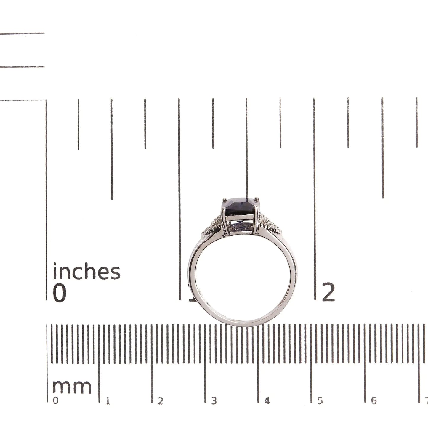 Cushion-cut blue sapphire and 9x7mm white diamond engagement ring in 925 sterling silver (IJ color, I3 clarity)