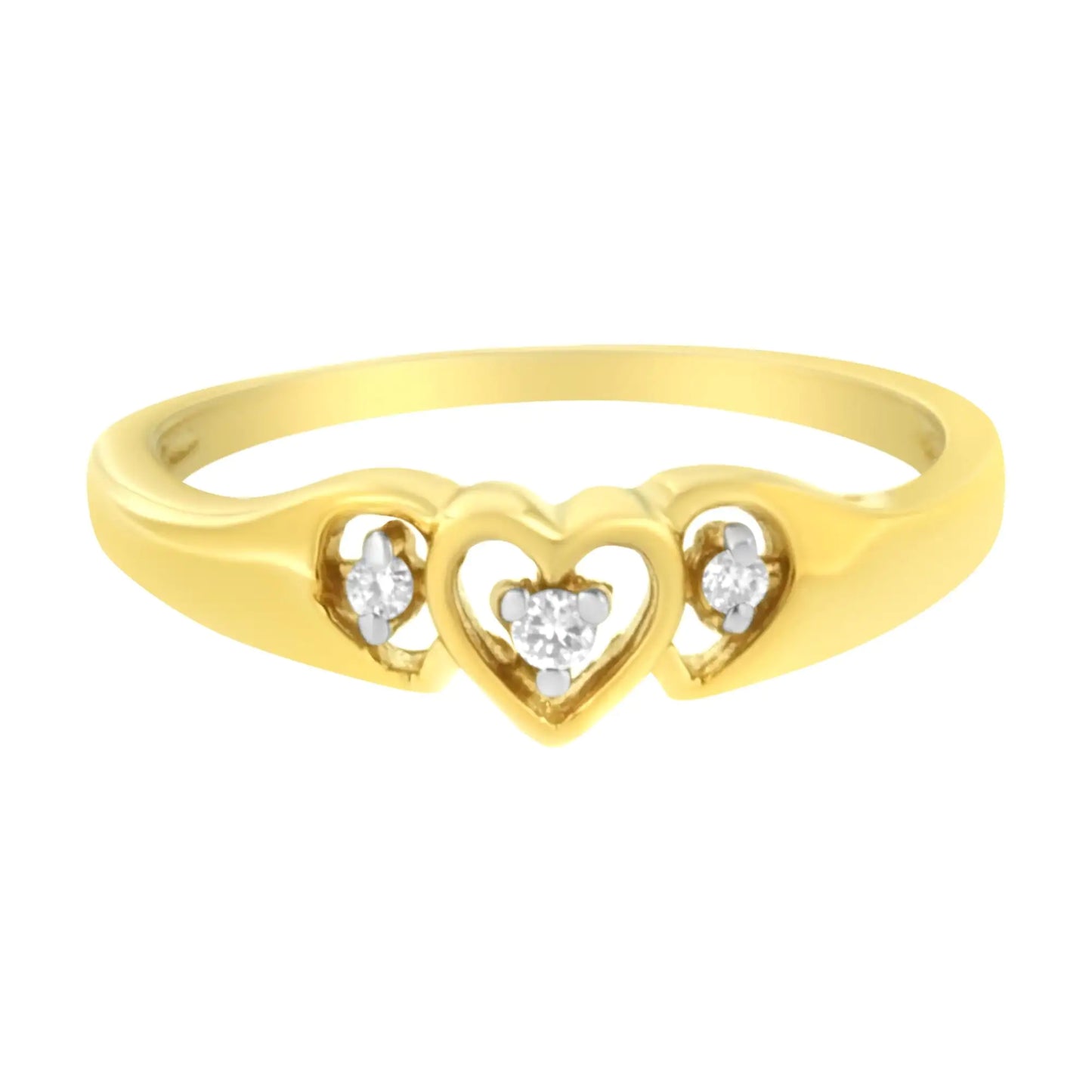 Anillo de Triple Corazón con Diamantes de 1/20 cttw en Oro Amarillo de 10KT (K-L, I1-I2)