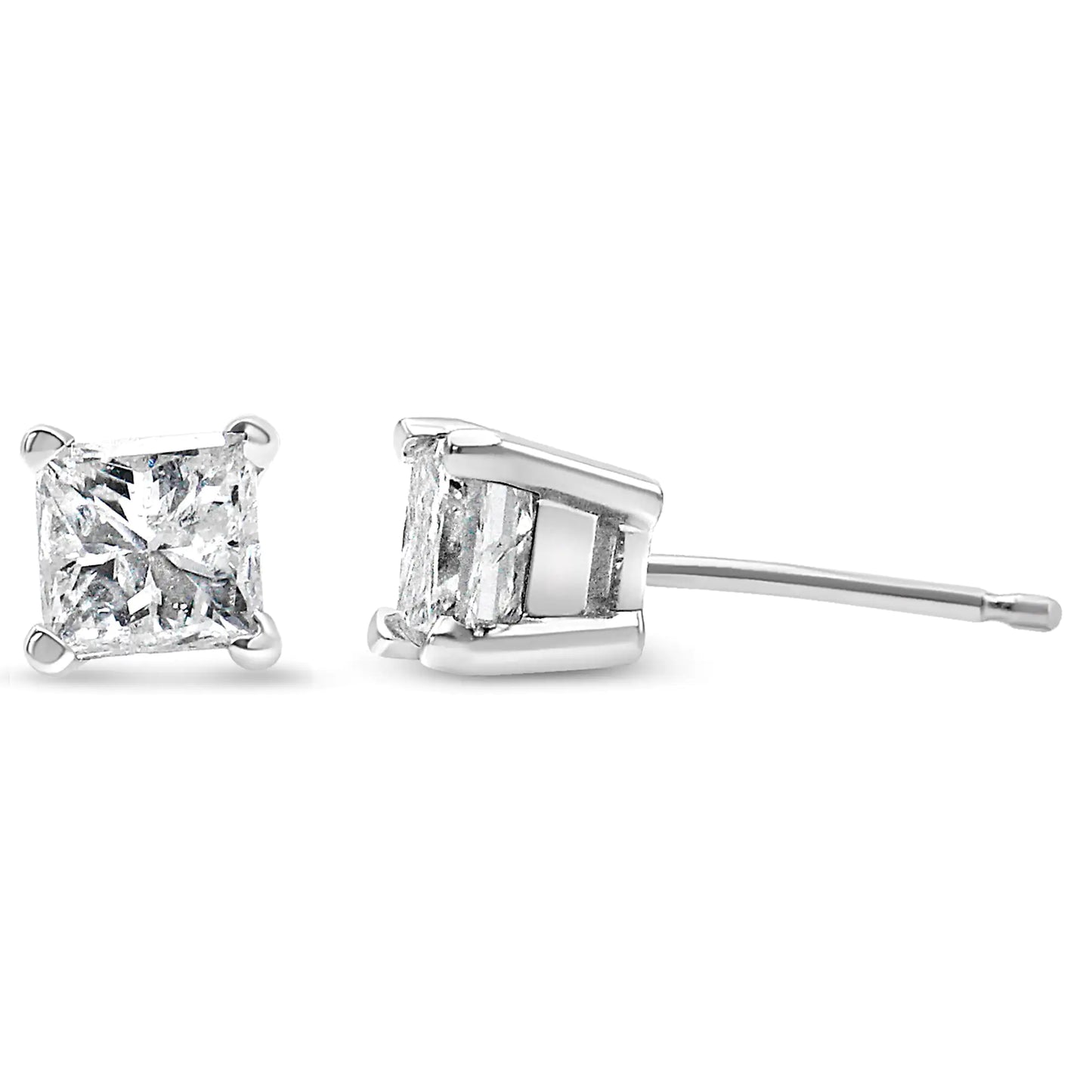 Petite 1/5ct Princess Cut Diamond Stud Earrings in 14k White Gold (IJ, I2-I3)