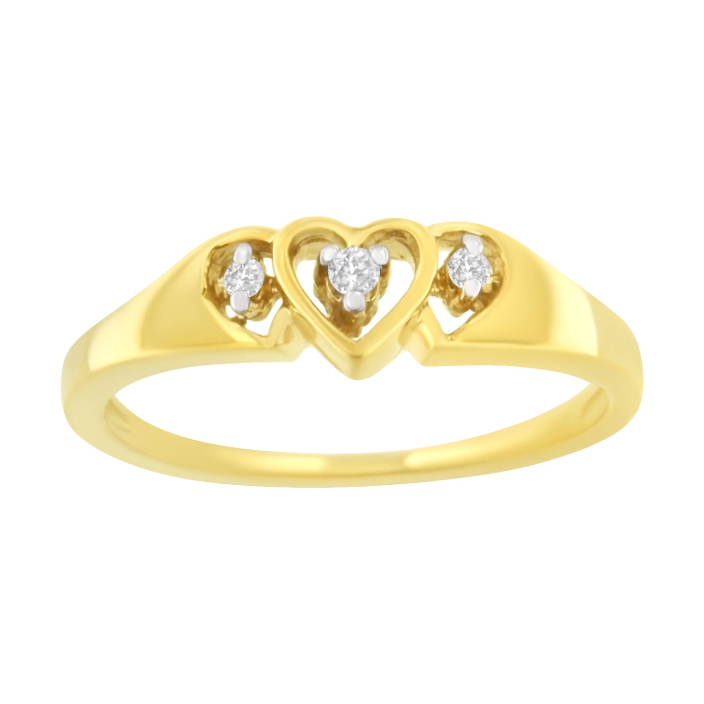 Anillo de Triple Corazón con Diamantes de 1/20 cttw en Oro Amarillo de 10KT (K-L, I1-I2)