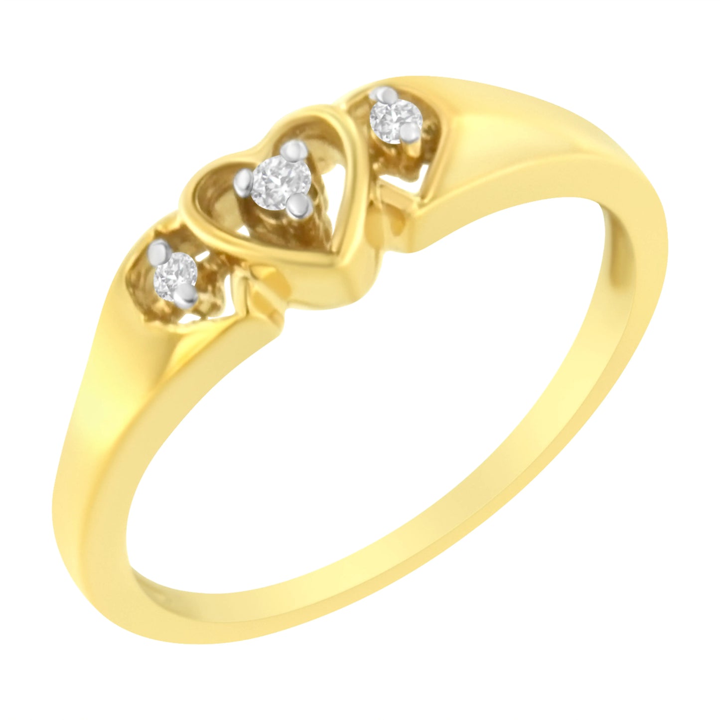 Anillo de Triple Corazón con Diamantes de 1/20 cttw en Oro Amarillo de 10KT (K-L, I1-I2)