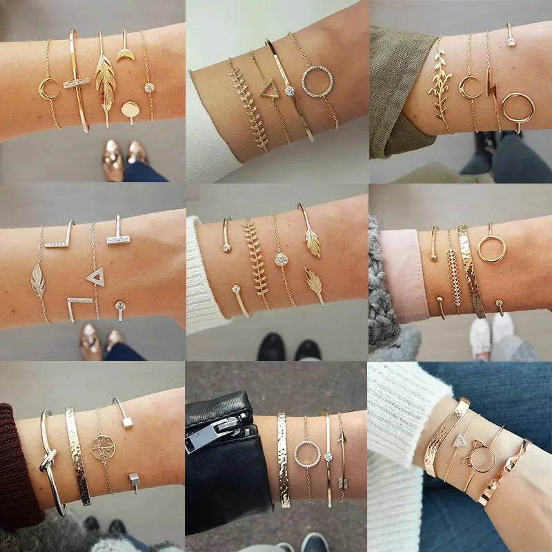 Juego de pulseras de aleación de cristal