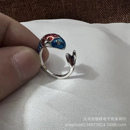 Anillo vintage de pavo real y koi con diseño ajustable