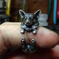 Anillo ajustable vintage con diseño de perro pastor y bulldog