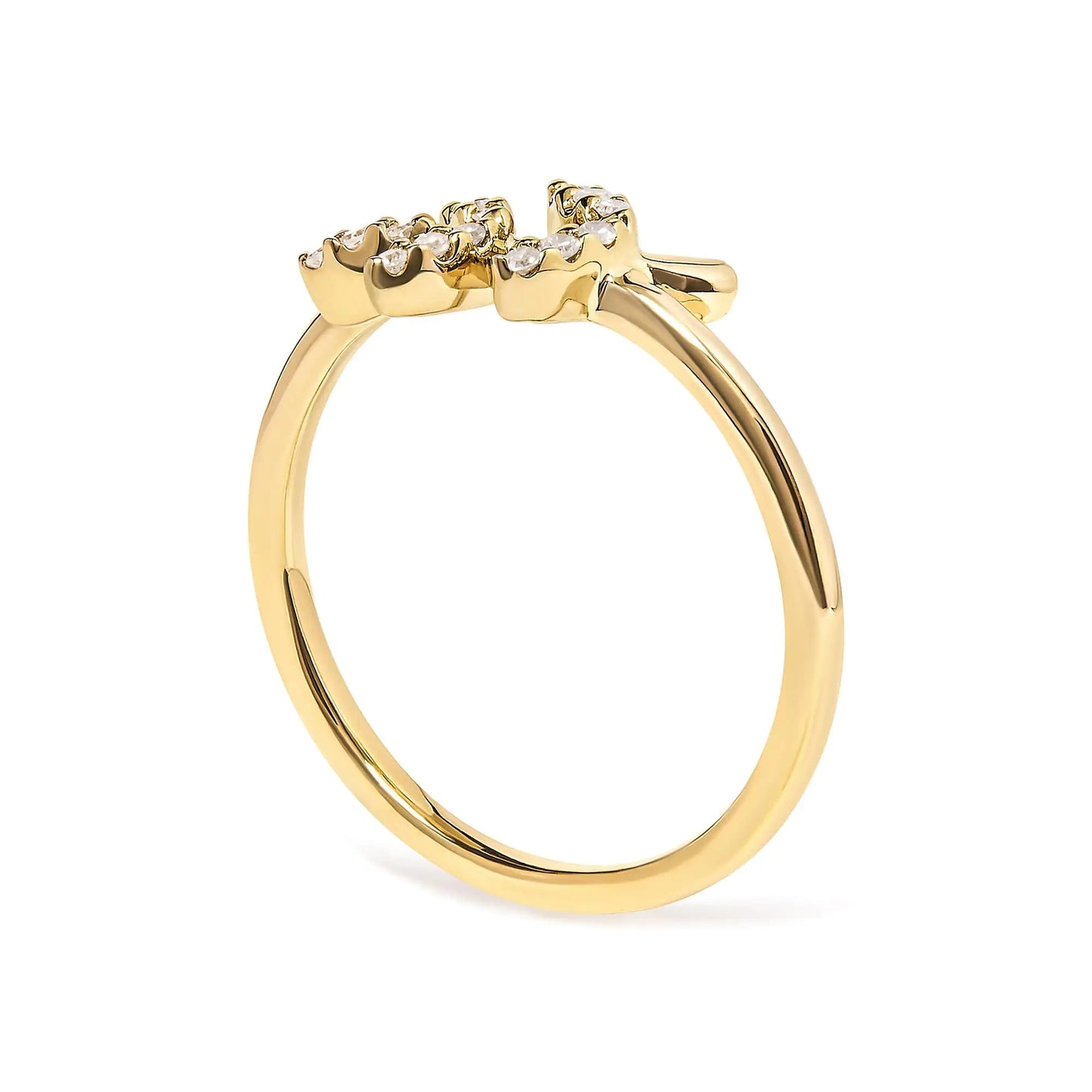 Anillo de diamantes con dos corazones en oro amarillo de 14 quilates y 1/20 ct (KL, I1-I2)