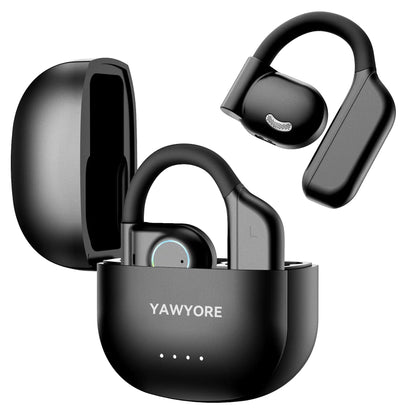 Auriculares inalámbricos YAWYORE Bluetooth 5.3 con gancho para la oreja y micrófono.