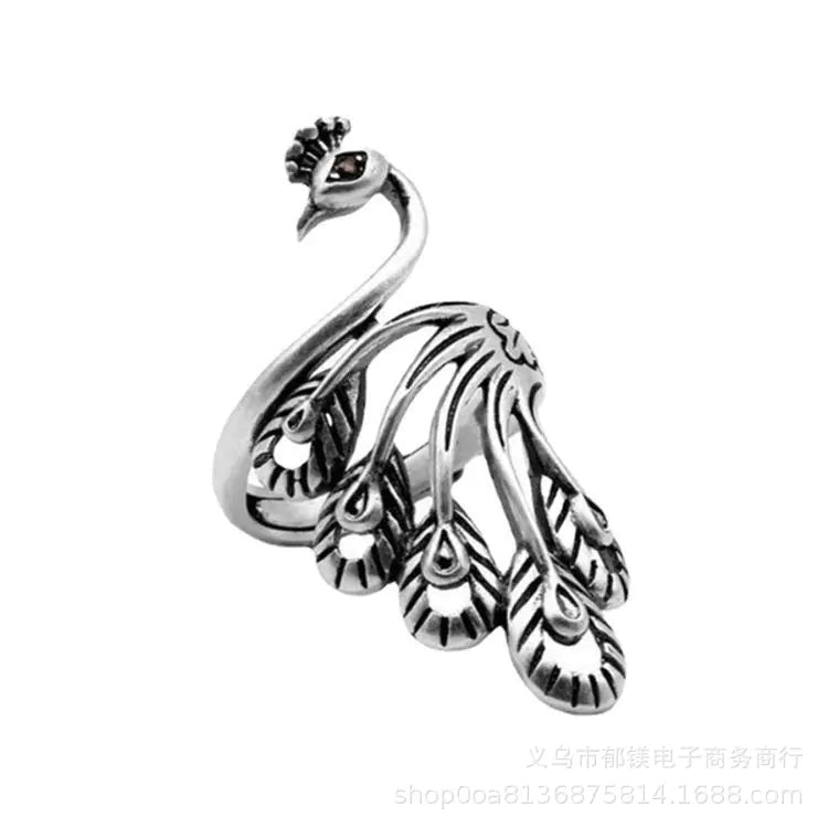 Anillo vintage de pavo real y koi con diseño ajustable