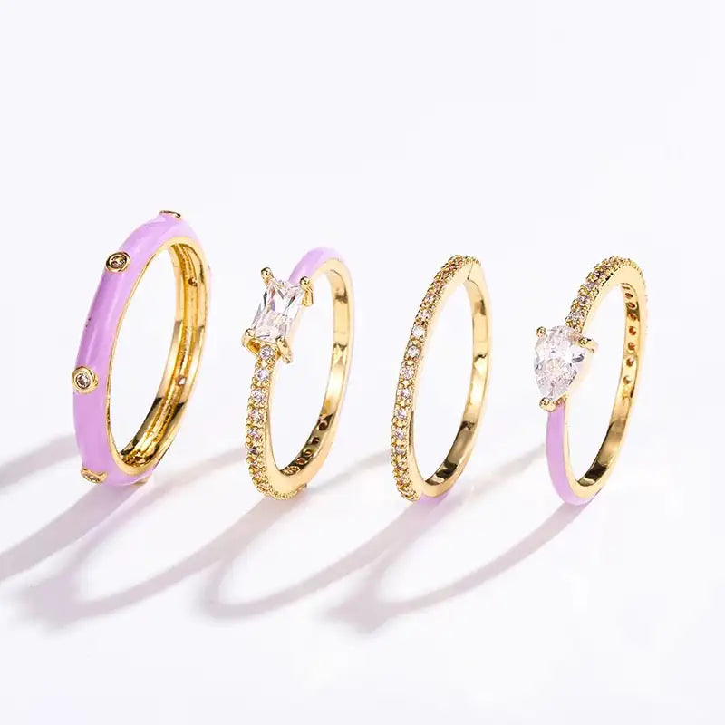 Juego de 4 anillos de estilo glamuroso en tonos pastel