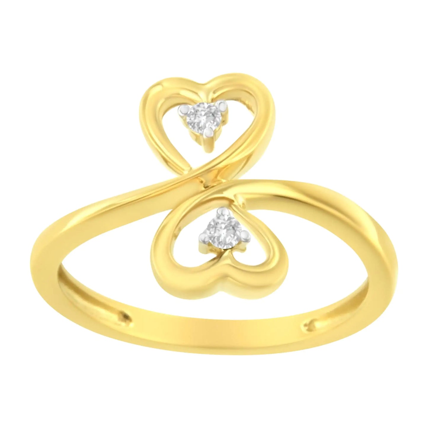 Anillo de diamantes con dos corazones en oro amarillo de 14 quilates y 1/20 ct (KL, I1-I2)