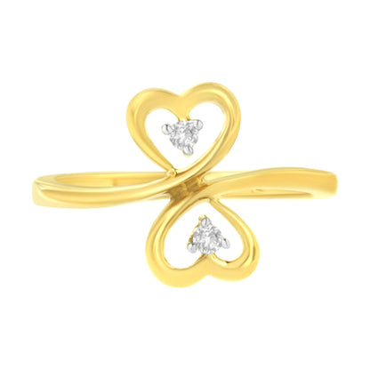 Anillo de diamantes con dos corazones en oro amarillo de 14 quilates y 1/20 ct (KL, I1-I2)