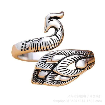 Anillo vintage de pavo real y koi con diseño ajustable