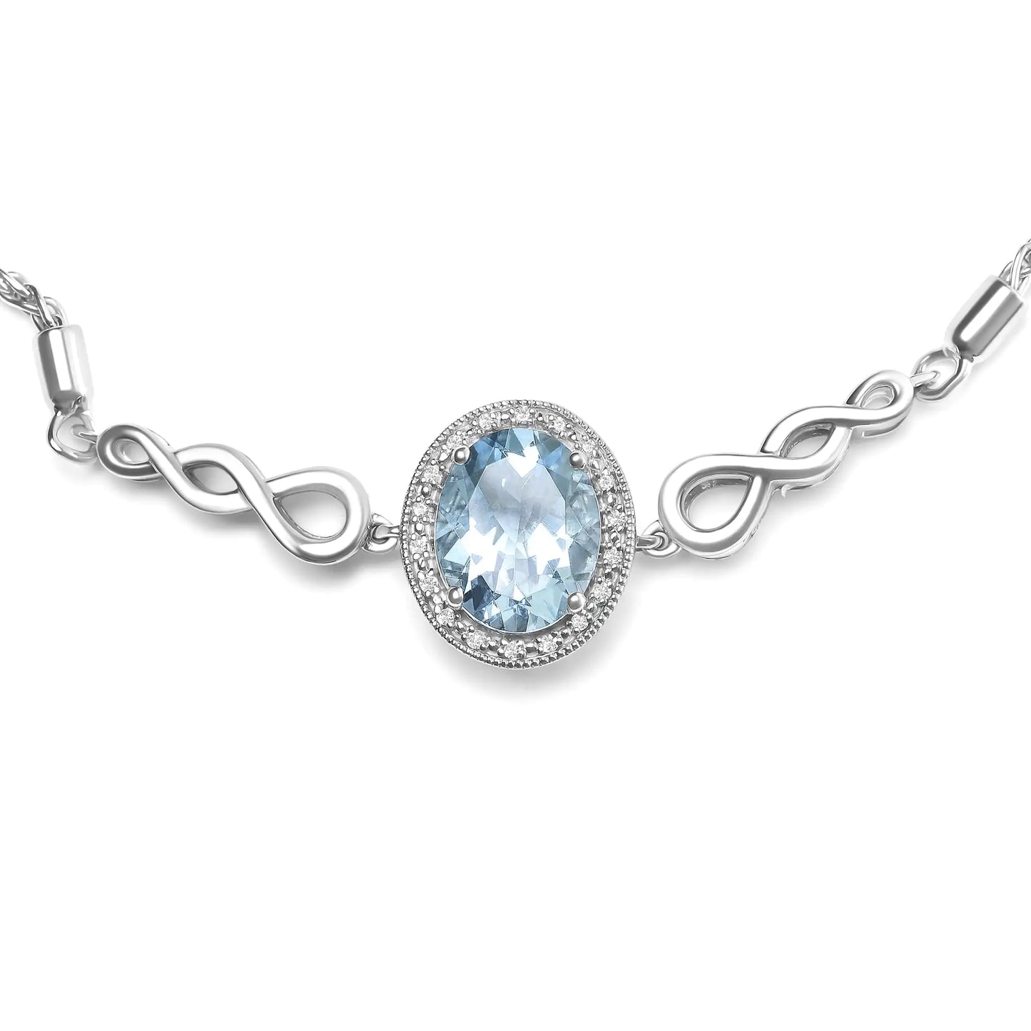 Pulsera bolo ajustable de plata de ley 925 con topacio azul ovalado de 10 x 8 mm y detalles de diamantes (color HI, claridad SI1-SI2)