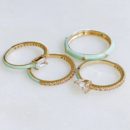 Juego de 4 anillos de estilo glamuroso en tonos pastel