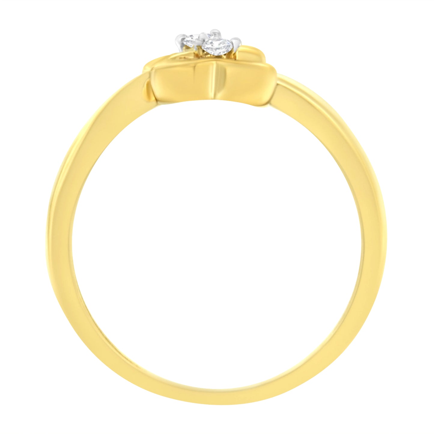 Anillo de diamantes con dos corazones en oro amarillo de 14 quilates y 1/20 ct (KL, I1-I2)
