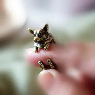 Anillo ajustable vintage con diseño de perro pastor y bulldog
