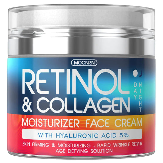 Crema de retinol para el rostro, hidratante con colágeno y retinol con ácido hialurónico, 1,8 oz