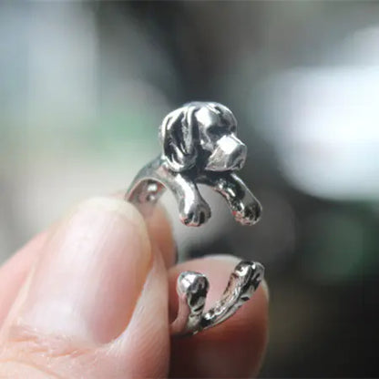 Anillo de Bulldog Ajustable Vintage en Plata Antigua y Bronce
