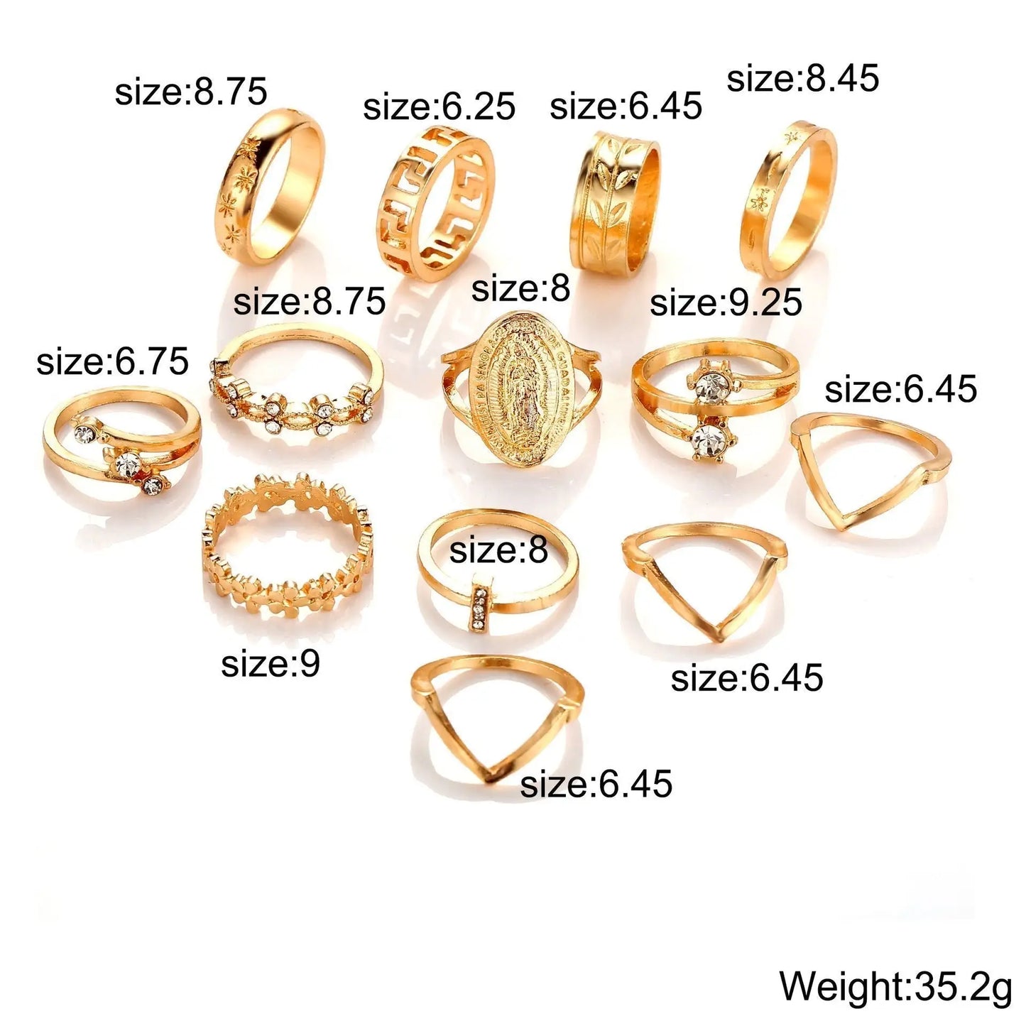 Set of 13 rings with medallion and Austrian crystals