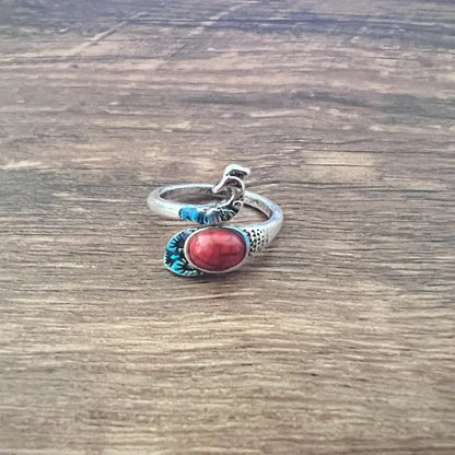 Anillo vintage de pavo real y koi con diseño ajustable