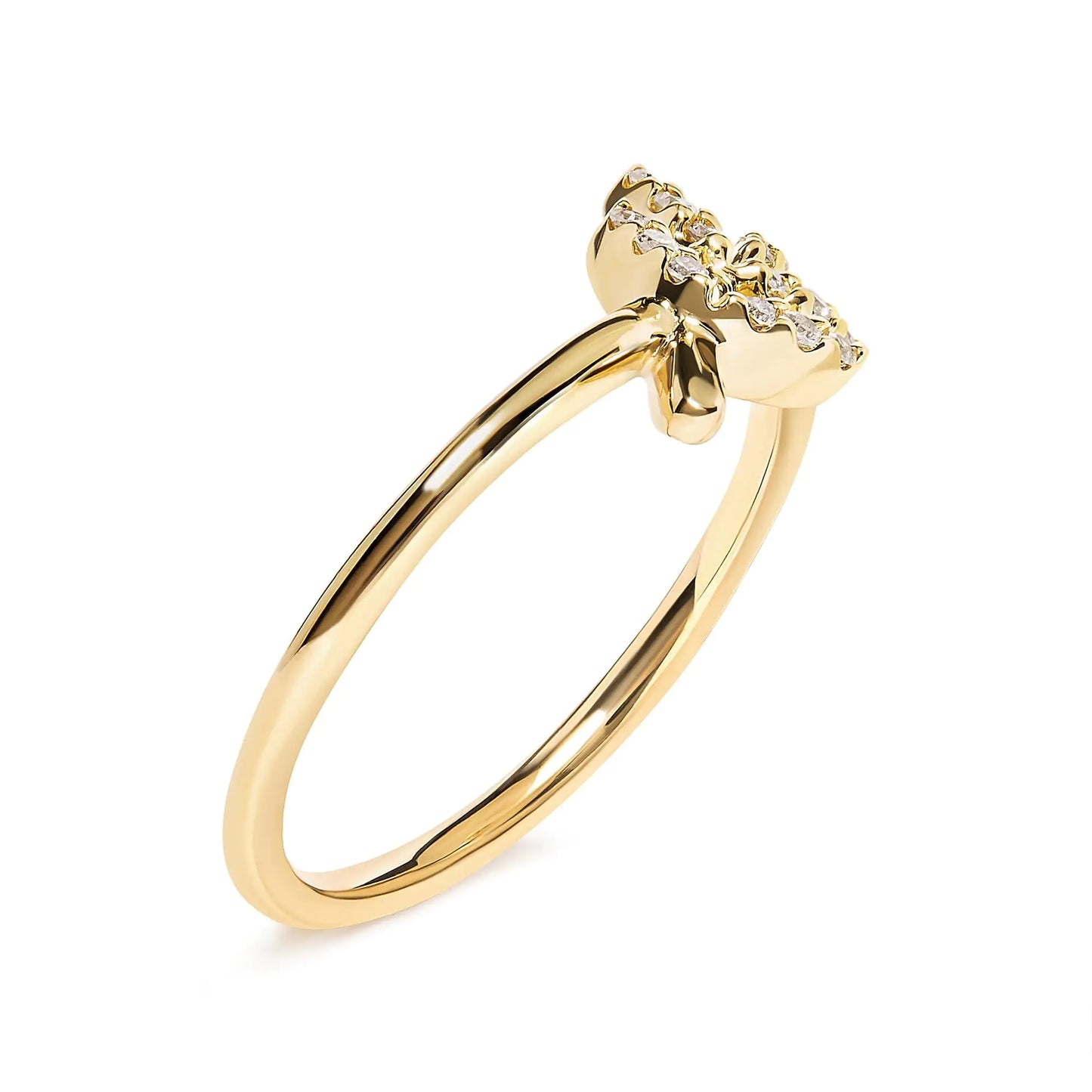 Anillo de diamantes con dos corazones en oro amarillo de 14 quilates y 1/20 ct (KL, I1-I2)