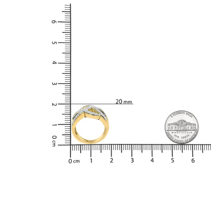 Anillo de oro amarillo de 14 quilates 3/4 ct Champán, diamantes amarillos y blancos con diseño tejido