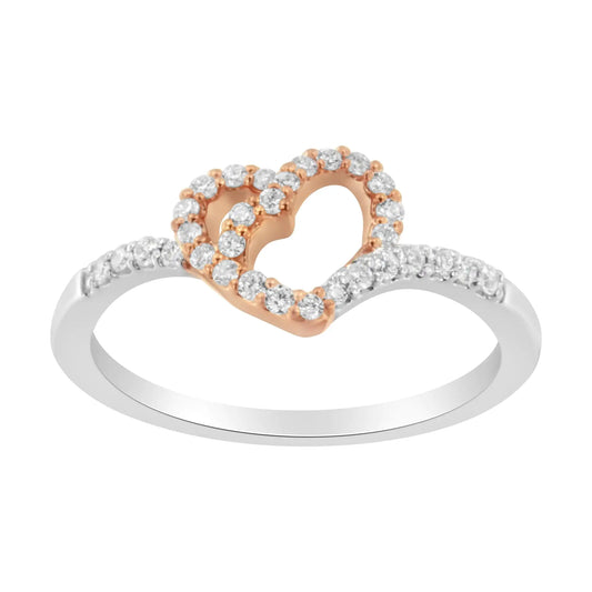 Anillo de Cóctel de Corazón con Diamantes en Oro Bicolor de 10K (1/5 Cttw, Color H-I, Claridad I1-I2)