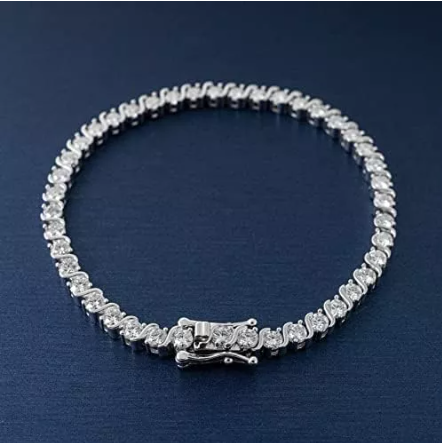 Pulsera de tenis con eslabones en forma de "S" de diamantes engastados milagros de 1/3 ct en plata esterlina 925 (color IJ, claridad I3) - Tamaño 7,25"