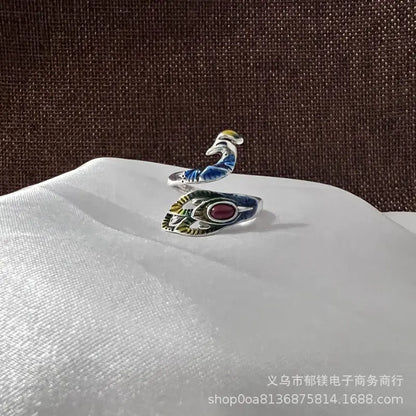 Anillo vintage de pavo real y koi con diseño ajustable