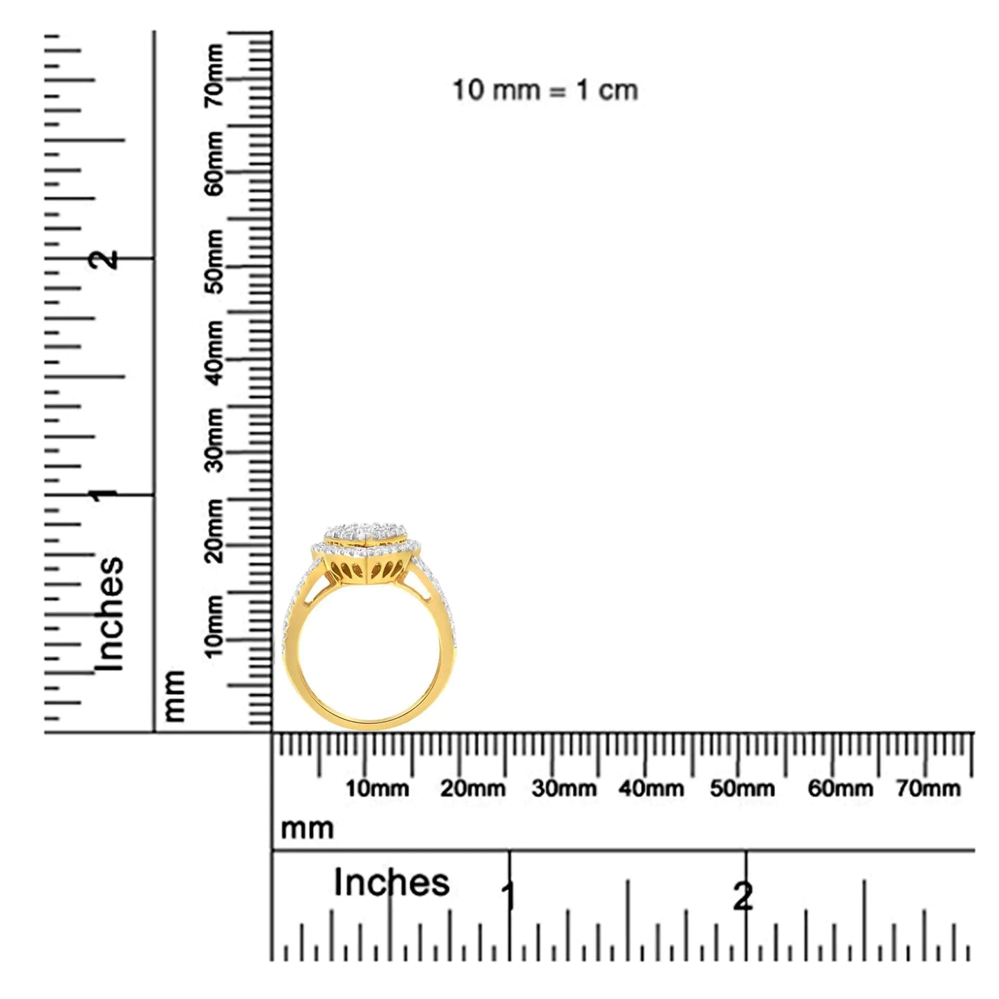 Anillo de diamantes en racimo de plata esterlina bañada en amarillo de 2 micrones (1 1/2 ctw, color JK, claridad I1-I2)