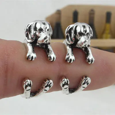 Anillo de Bulldog Ajustable Vintage en Plata Antigua y Bronce