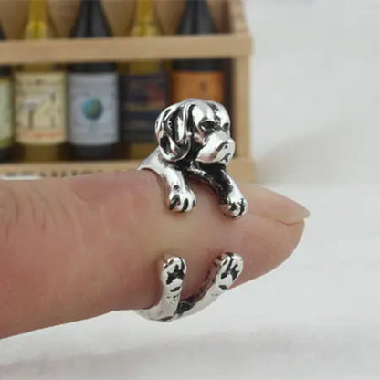 Anillo de Bulldog Ajustable Vintage en Plata Antigua y Bronce