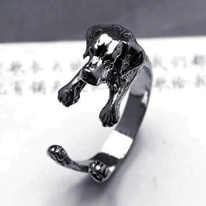 Anillo de Bulldog Ajustable Vintage en Plata Antigua y Bronce