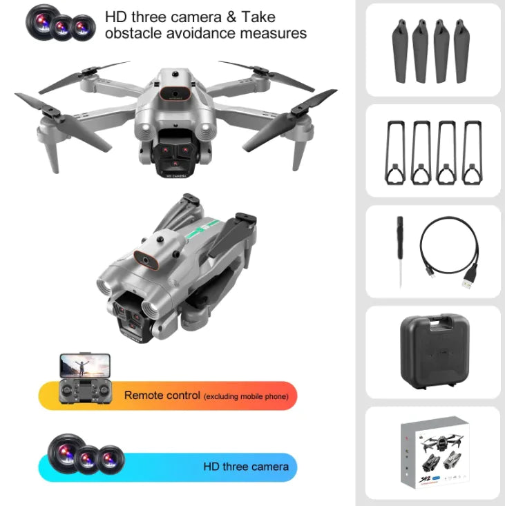 Dron cuadricóptero de control remoto S92 con triple cámara y posicionamiento de flujo óptico