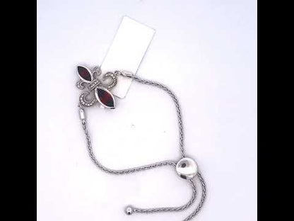 Pulsera ajustable estilo bolo con diseño de flor de lis de 4 a 10 in con detalles de diamantes y granate marquesa en plata de ley 925 (color HI, claridad SI1-SI2)