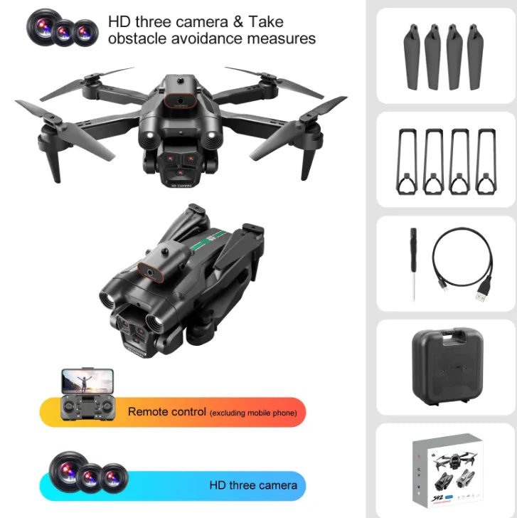 Dron cuadricóptero de control remoto S92 con triple cámara y posicionamiento de flujo óptico