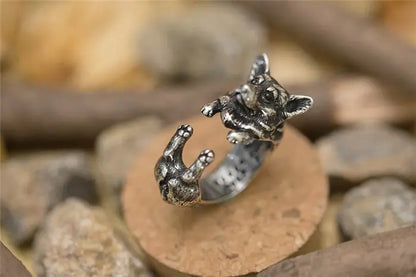 Anillo ajustable vintage con diseño de perro pastor y bulldog